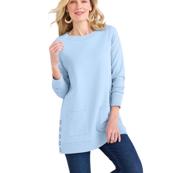 NEW Soft Surroundings Make It Snappy Pullover XS Petite Oversized Boatneck - Picture 1 of 5